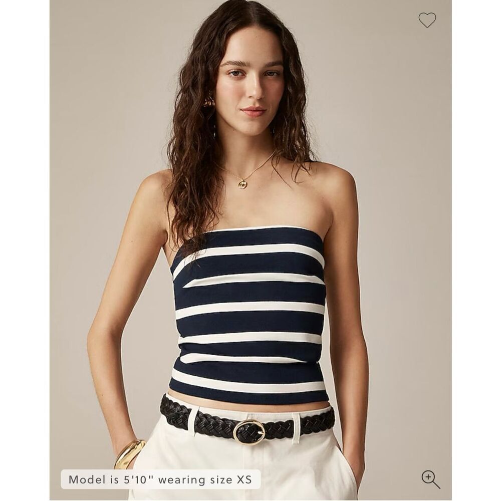 J. Crew Mariner jersey tube top Kate Full Stripe Navy Blue White Size XXL NWT